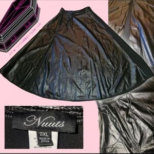 Nuuts Brand - Black Faux Leather Neoprene Maxi Skirt with Zip Pockets, Size 2XL